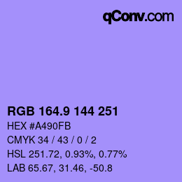 カラーコード: RGB 164.9 144 251 | qconv.com