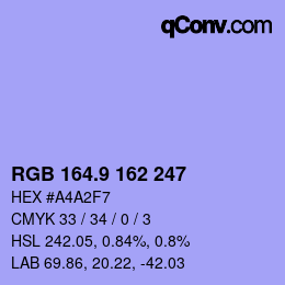 カラーコード: RGB 164.9 162 247 | qconv.com