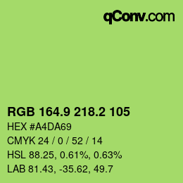 カラーコード: RGB 164.9 218.2 105 | qconv.com