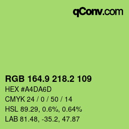 カラーコード: RGB 164.9 218.2 109 | qconv.com