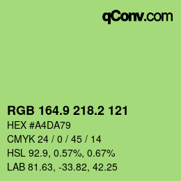 カラーコード: RGB 164.9 218.2 121 | qconv.com