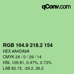 カラーコード: RGB 164.9 218.2 154 | qconv.com