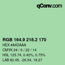 カラーコード: RGB 164.9 218.2 170 | qconv.com