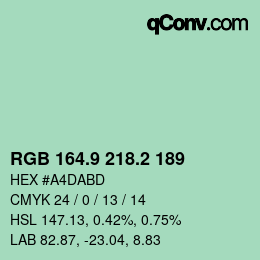 カラーコード: RGB 164.9 218.2 189 | qconv.com
