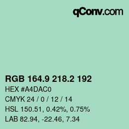 Farbcode: RGB 164.9 218.2 192 | qconv.com