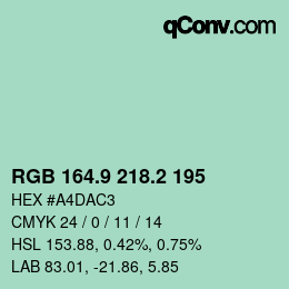 カラーコード: RGB 164.9 218.2 195 | qconv.com