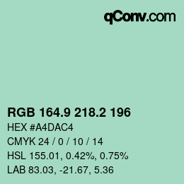 カラーコード: RGB 164.9 218.2 196 | qconv.com