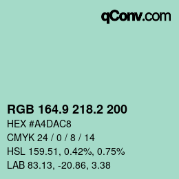 カラーコード: RGB 164.9 218.2 200 | qconv.com