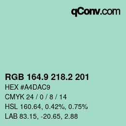 Farbcode: RGB 164.9 218.2 201 | qconv.com