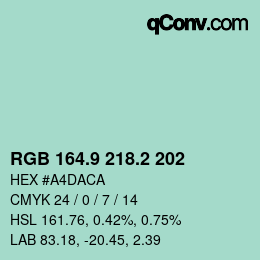 Color code: RGB 164.9 218.2 202 | qconv.com