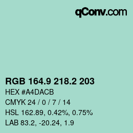 カラーコード: RGB 164.9 218.2 203 | qconv.com