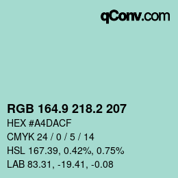 Color code: RGB 164.9 218.2 207 | qconv.com