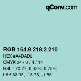 Color code: RGB 164.9 218.2 210 | qconv.com