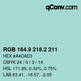 Color code: RGB 164.9 218.2 211 | qconv.com