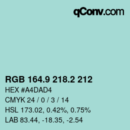Color code: RGB 164.9 218.2 212 | qconv.com