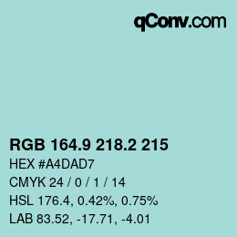Color code: RGB 164.9 218.2 215 | qconv.com