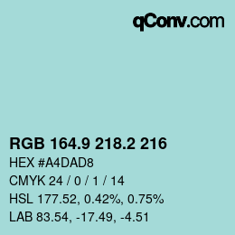 Farbcode: RGB 164.9 218.2 216 | qconv.com
