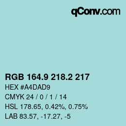 Color code: RGB 164.9 218.2 217 | qconv.com