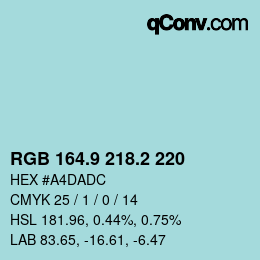 Color code: RGB 164.9 218.2 220 | qconv.com