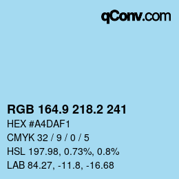 Código de color: RGB 164.9 218.2 241 | qconv.com