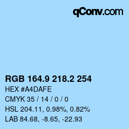 Color code: RGB 164.9 218.2 254 | qconv.com