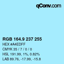 カラーコード: RGB 164.9 237 255 | qconv.com