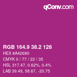 カラーコード: RGB 164.9 38.2 128 | qconv.com