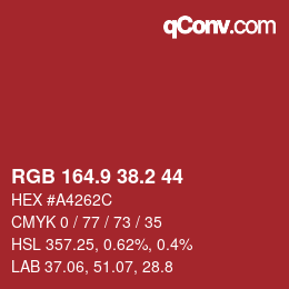 カラーコード: RGB 164.9 38.2 44 | qconv.com