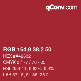カラーコード: RGB 164.9 38.2 50 | qconv.com