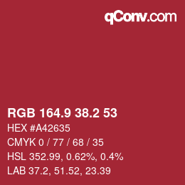 Color code: RGB 164.9 38.2 53 | qconv.com