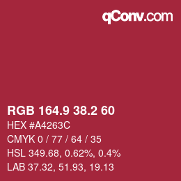 カラーコード: RGB 164.9 38.2 60 | qconv.com