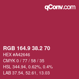 カラーコード: RGB 164.9 38.2 70 | qconv.com