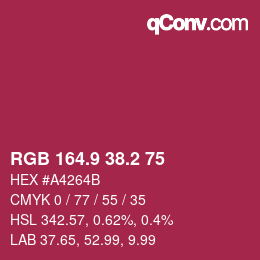 カラーコード: RGB 164.9 38.2 75 | qconv.com