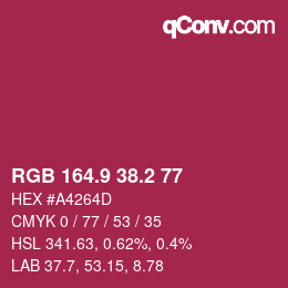 カラーコード: RGB 164.9 38.2 77 | qconv.com