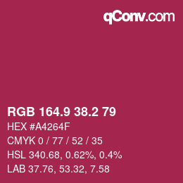 カラーコード: RGB 164.9 38.2 79 | qconv.com
