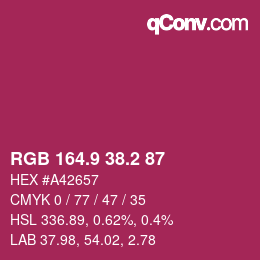 カラーコード: RGB 164.9 38.2 87 | qconv.com