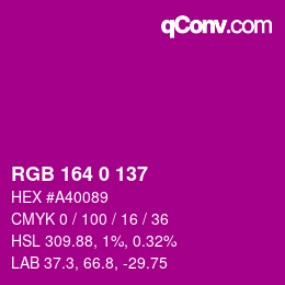 Color code: RGB 164 0 137 | qconv.com