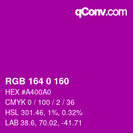 Color code: RGB 164 0 160 | qconv.com