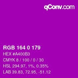 Color code: RGB 164 0 179 | qconv.com