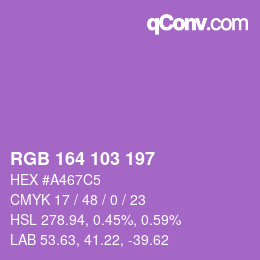 カラーコード: RGB 164 103 197 | qconv.com