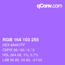 Color code: RGB 164 103 255 | qconv.com