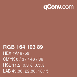 颜色代码: RGB 164 103 89 | qconv.com