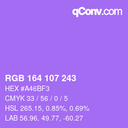 Color code: RGB 164 107 243 | qconv.com