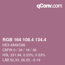 カラーコード: RGB 164 108.4 134.4 | qconv.com
