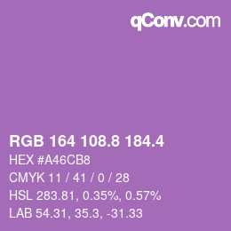 カラーコード: RGB 164 108.8 184.4 | qconv.com
