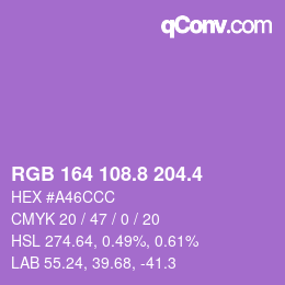 カラーコード: RGB 164 108.8 204.4 | qconv.com
