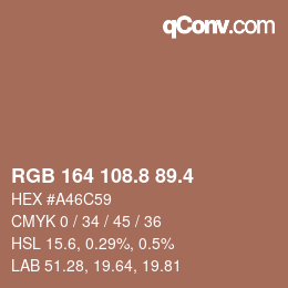 カラーコード: RGB 164 108.8 89.4 | qconv.com