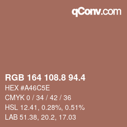 カラーコード: RGB 164 108.8 94.4 | qconv.com