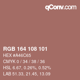 Color code: RGB 164 108 101 | qconv.com