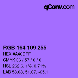 Color code: RGB 164 109 255 | qconv.com